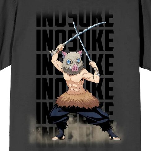 شيطان Slayer inosuke Hashibira Crew Neck Short Sleeve Charcoal Men Shirt in Kuwait