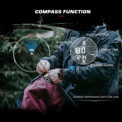 Tactical Watch for Man Military Watches for Men Lightweight Carbon Fiber Digital Sports Watch for Man with Compass, Pedometer, Metronome, Waterproof 164FT in Saudi Arabia
