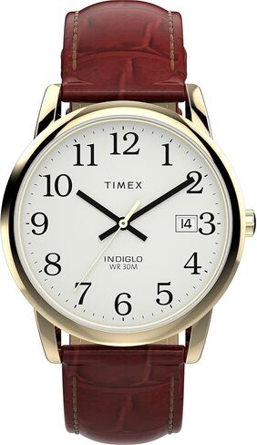 ساعة قارئ Timex للرجال 35 ملم - حزام بني أبيض - علبة الذهب نغمة الذهب in Saudi Arabia