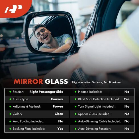 A-Premium Right Passenger Side Non-Heated Mirror Glass with Backing Plate Compatible with Honda Accord 2023-2024 - Exterior Side View Convex Mirror with Blind Spot Detection in Saudi Arabia