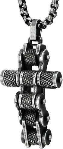 COOLSTEELANDBEYOND Men Bike Chain Cross Pendant Necklace, Stainless Steel, Biker Punk in Saudi Arabia