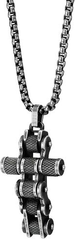 COOLSTEELANDBEYOND Men Bike Chain Cross Pendant Necklace, Stainless Steel, Biker Punk in Saudi Arabia
