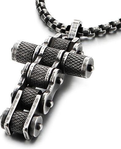 COOLSTEELANDBEYOND Men Bike Chain Cross Pendant Necklace, Stainless Steel, Biker Punk in Saudi Arabia