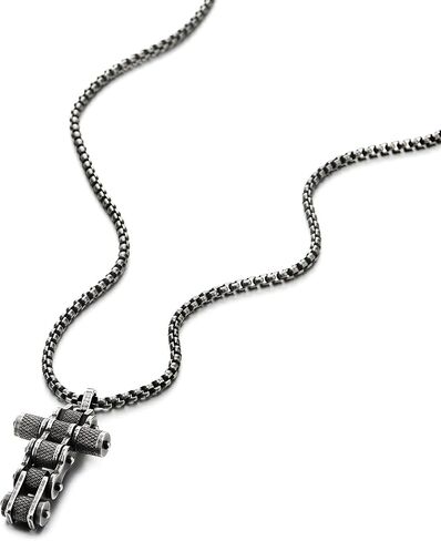 COOLSTEELANDBEYOND Men Bike Chain Cross Pendant Necklace, Stainless Steel, Biker Punk in Saudi Arabia