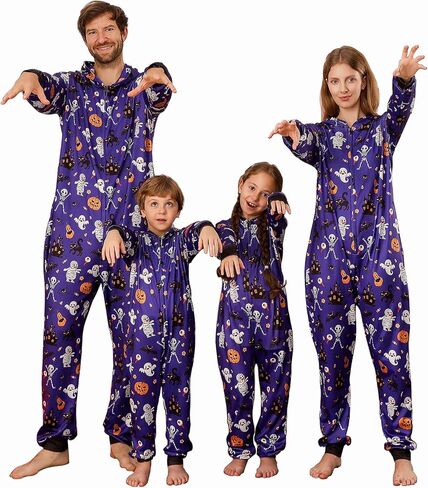 VNVNE Matching Halloween Onesie Pajamas for Family/Couples/Women/Men, Skeleton Holiday One Piece Adults Pjs Sleepwear in Kuwait