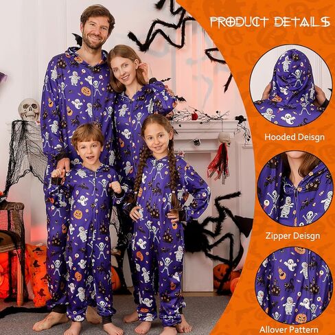 VNVNE Matching Halloween Onesie Pajamas for Family/Couples/Women/Men, Skeleton Holiday One Piece Adults Pjs Sleepwear in Kuwait