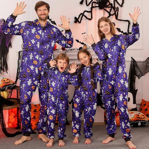 VNVNE Matching Halloween Onesie Pajamas for Family/Couples/Women/Men, Skeleton Holiday One Piece Adults Pjs Sleepwear in Kuwait