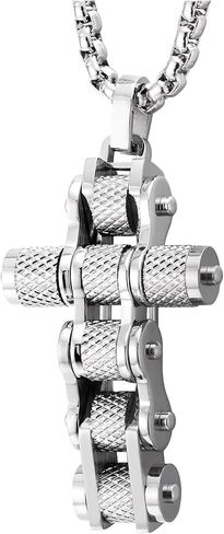 Coolsteelandbeyond Men Bike Chain Cross Prendant Necklace ، Stainless Steel ، Piker Punk in Saudi Arabia