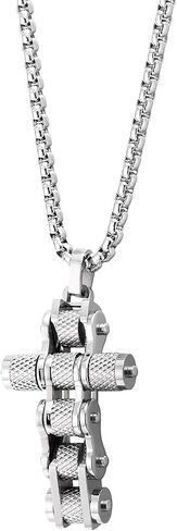 Coolsteelandbeyond Men Bike Chain Cross Prendant Necklace ، Stainless Steel ، Piker Punk in Saudi Arabia