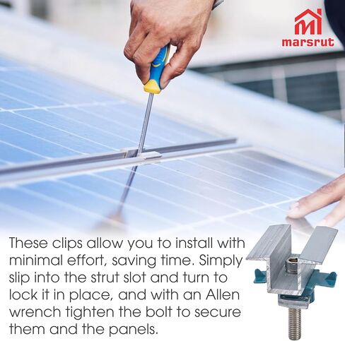 10Pcs Solar Panel Clamps for Unistrut System, Mounting Clamp Bracket, Adjustable Wide PV Photovoltaic Support Mid Mount Clips, Aluminum Secure Hardware Kit with Nut Bolt Fit Standard Roof Solar Panel in Saudi Arabia