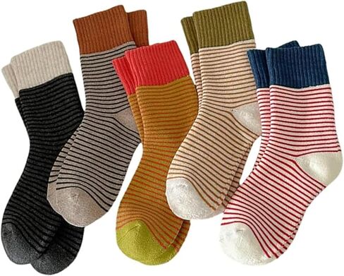 5 Pairs Retro Striped Socks for Women, Cute Athletic Aesthetic Socks, Vintage Cotton Ankle Sock in Saudi Arabia