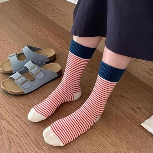 5 Pairs Retro Striped Socks for Women, Cute Athletic Aesthetic Socks, Vintage Cotton Ankle Sock in Saudi Arabia