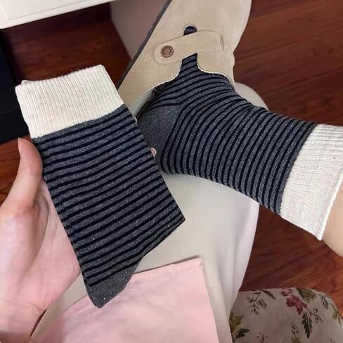 5 Pairs Retro Striped Socks for Women, Cute Athletic Aesthetic Socks, Vintage Cotton Ankle Sock in Saudi Arabia