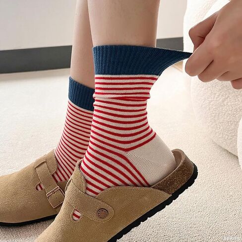 5 Pairs Retro Striped Socks for Women, Cute Athletic Aesthetic Socks, Vintage Cotton Ankle Sock in Saudi Arabia
