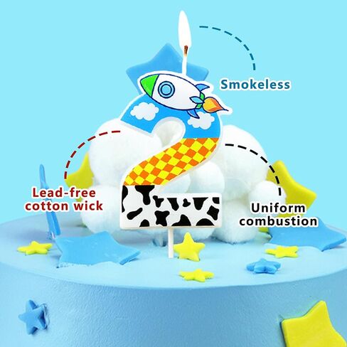 Cartoon Story Birthday Candle Blue Sky White Cloud Hat Candle Toy Theme Birthday Party Supplies (Number 2) in Kuwait