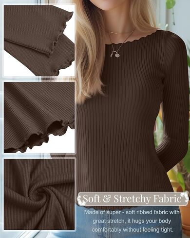 RIYIPER 3 Pack Long Sleeve Stirts Libbed Cotton Boat Dev Tops Lettuce Trim Underscrub Slim Fit Tees Basic Basic in Kuwait