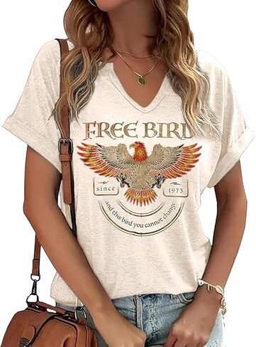 Women's Vintage Rock Band T-Shirt/Free Bird Eagle Graphic Tees/Country Concert Music Short Sleeve Shirts Tops in Saudi Arabia