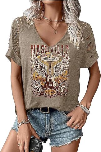 Women's Vintage Rock Band T-Shirt/Free Bird Eagle Graphic Tees/Country Concert Music Short Sleeve Shirts Tops in Saudi Arabia