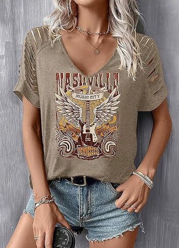 Women's Vintage Rock Band T-Shirt/Free Bird Eagle Graphic Tees/Country Concert Music Short Sleeve Shirts Tops in Saudi Arabia