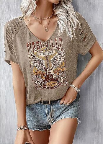 Women's Vintage Rock Band T-Shirt/Free Bird Eagle Graphic Tees/Country Concert Music Short Sleeve Shirts Tops in Saudi Arabia