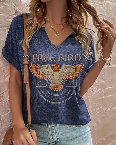 Women's Vintage Rock Band T-Shirt/Free Bird Eagle Graphic Tees/Country Concert Music Short Sleeve Shirts Tops in Saudi Arabia