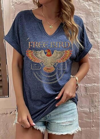 Women's Vintage Rock Band T-Shirt/Free Bird Eagle Graphic Tees/Country Concert Music Short Sleeve Shirts Tops in Saudi Arabia