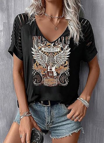 Women's Vintage Rock Band T-Shirt/Free Bird Eagle Graphic Tees/Country Concert Music Short Sleeve Shirts Tops in Saudi Arabia