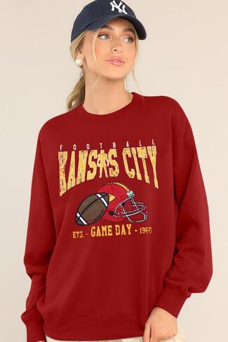 MAXIMGR Football Sweatshirt Women Game Day Sweatshirts Football Team Fans Pullover Shirt Sunday Funday Long Sleeve Tops in Saudi Arabia