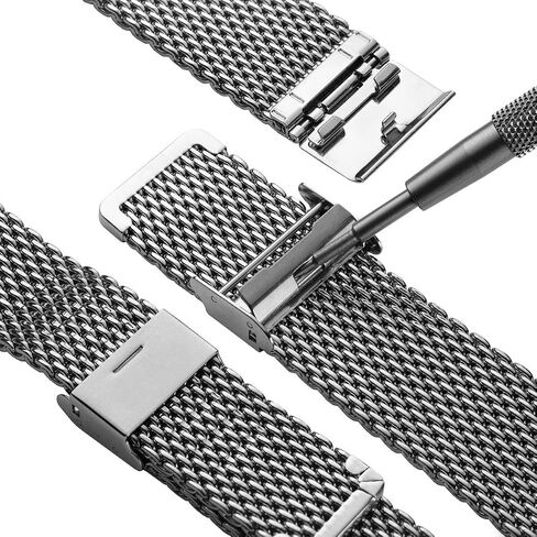 Classic Mesh Watch Strap, Polished or Satin Brushed Finish, 18-22mm. Men's Replacement Stainless Steel Band. Quick Release Spring Bars for Easy Changes in Saudi Arabia