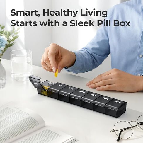 منظم حبوب منع الحمل Auvon Week مع تصميم افتتاحي بدون مجهود ، صندوق حبوب منع الحمل الصديق للتهاب المفاصل ، منظم حبوب منع الحمل الخالي in Kuwait