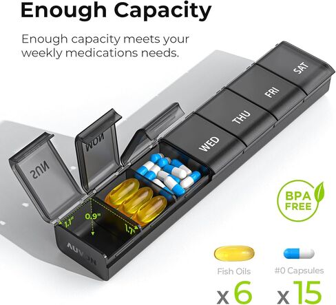 منظم حبوب منع الحمل Auvon Week مع تصميم افتتاحي بدون مجهود ، صندوق حبوب منع الحمل الصديق للتهاب المفاصل ، منظم حبوب منع الحمل الخالي in Kuwait