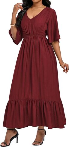 Women's Summer Short Sleeve Maxi Floral Flowy Dresses with Pockets in Kuwait