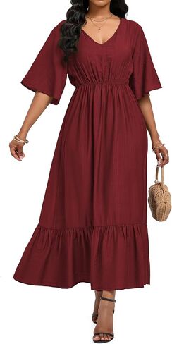 Women's Summer Short Sleeve Maxi Floral Flowy Dresses with Pockets in Kuwait