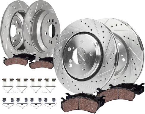 Detroit Axle - Brake Kit for 2016-2021 Honda Pilot 2017-2020 Ridgeline Drilled and Slotted Disc Brake Rotors Ceramic Brakes Pads 2018 2019 Replacement : 12.60" inch Front and 12.95" inch Rear Rotor in Saudi Arabia