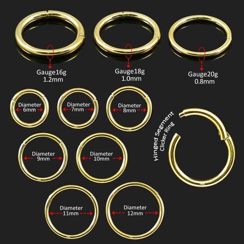 14K Solid Gold 18 Gauge Classic Classic Hingsed Spottion Ring -Cartilage - Daith - Rook - Lobe - Conch Piercing Body Jewelry in Saudi Arabia