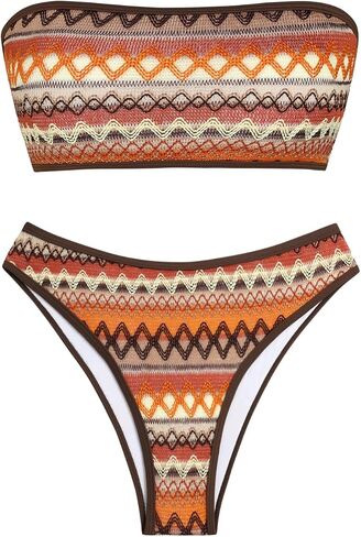 نساء zaful bandeau bandeau bikini 2 قطعة السباحة صفيق الدانتيل الصلبة حتى بدلات الاستحمام in Kuwait
