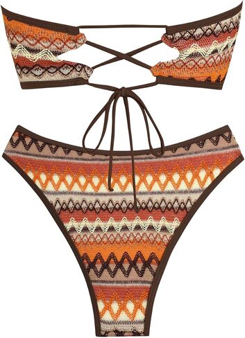 نساء zaful bandeau bandeau bikini 2 قطعة السباحة صفيق الدانتيل الصلبة حتى بدلات الاستحمام in Kuwait