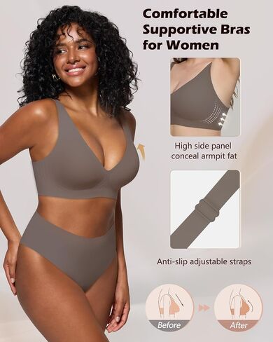 As Fairy Womens Deep V Wireless Comfortable Bra Support Lift No Underwire Plunge Tshirt Bralettes Push Up Seamless Bras in Saudi Arabia