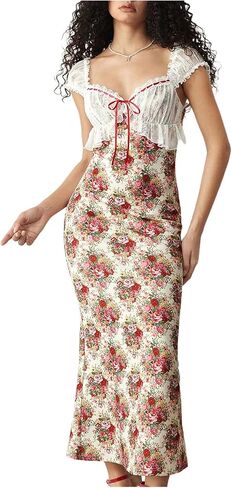 GORGLITTER Women's Floral Lace Fishtail Tea Party Sun Dresses Bow Summer Cocktail Graduation Prom Bodycon Maxi Dress in Kuwait