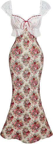 GORGLITTER Women's Floral Lace Fishtail Tea Party Sun Dresses Bow Summer Cocktail Graduation Prom Bodycon Maxi Dress in Kuwait