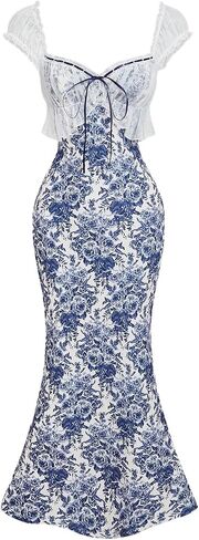 GORGLITTER Women's Floral Lace Fishtail Tea Party Sun Dresses Bow Summer Cocktail Graduation Prom Bodycon Maxi Dress in Kuwait