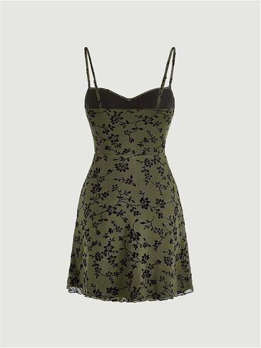 Verdusa Women's Floral Print Short Cami Dress Tie Front Lettuce Trim Mesh Sleeveless A Line Dresses in Kuwait