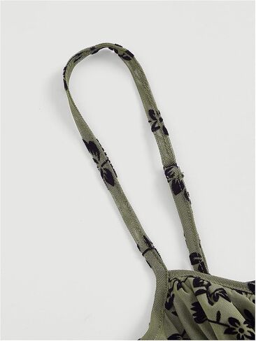 Verdusa Women's Floral Print Short Cami Dress Tie Front Lettuce Trim Mesh Sleeveless A Line Dresses in Kuwait