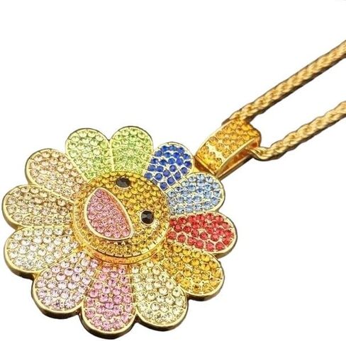 Smiley Face Sunflower Necklace Murakami,Colorful Petal Smiley Face Necklace in Saudi Arabia
