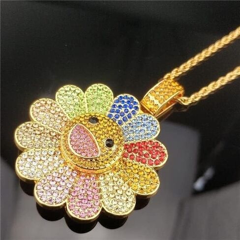 Smiley Face Sunflower Necklace Murakami,Colorful Petal Smiley Face Necklace in Saudi Arabia