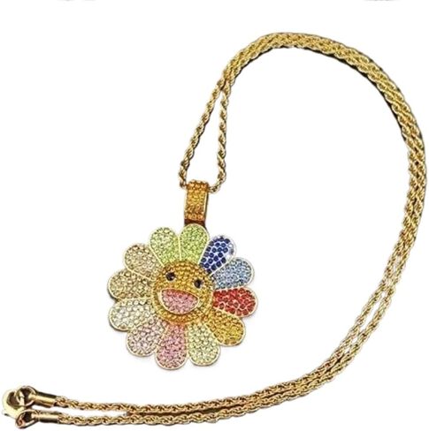 Smiley Face Sunflower Necklace Murakami,Colorful Petal Smiley Face Necklace in Saudi Arabia