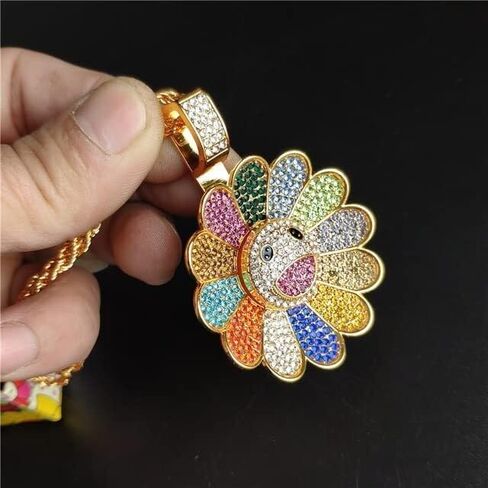 Smiley Face Sunflower Necklace Murakami,Colorful Petal Smiley Face Necklace in Saudi Arabia