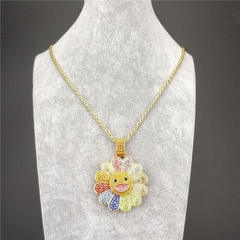 Smiley Face Sunflower Necklace Murakami,Colorful Petal Smiley Face Necklace in Saudi Arabia