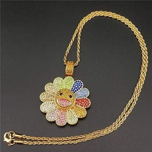 Smiley Face Sunflower Necklace Murakami,Colorful Petal Smiley Face Necklace in Saudi Arabia