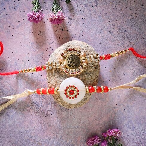 مجموعة من 2 Rakhi لخيط الأخ ل Bhabhi Bhaiya و Bhatiji Veera Rakhi مجموعة Dora سوار Kalwa مع حزمة هدايا لأخ الأخ الشقيقة الهندية المهرجان التقليدي in Saudi Arabia